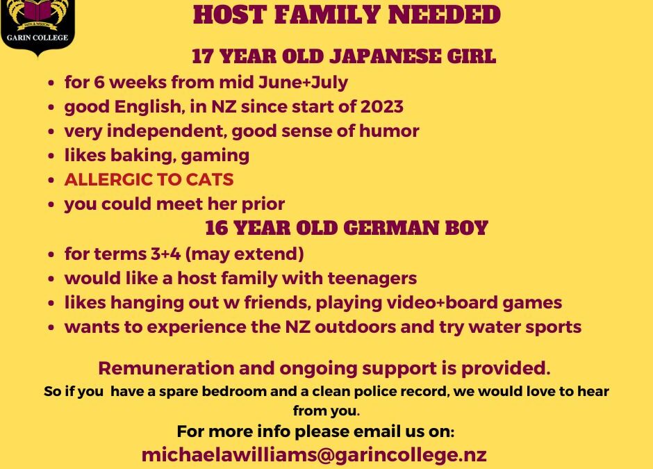 Required: International Student Homestays