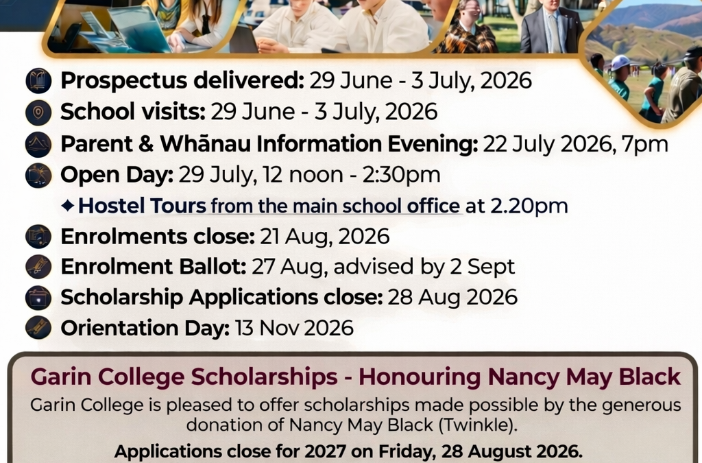 Information Evening and Open Day dates for new 2027 students